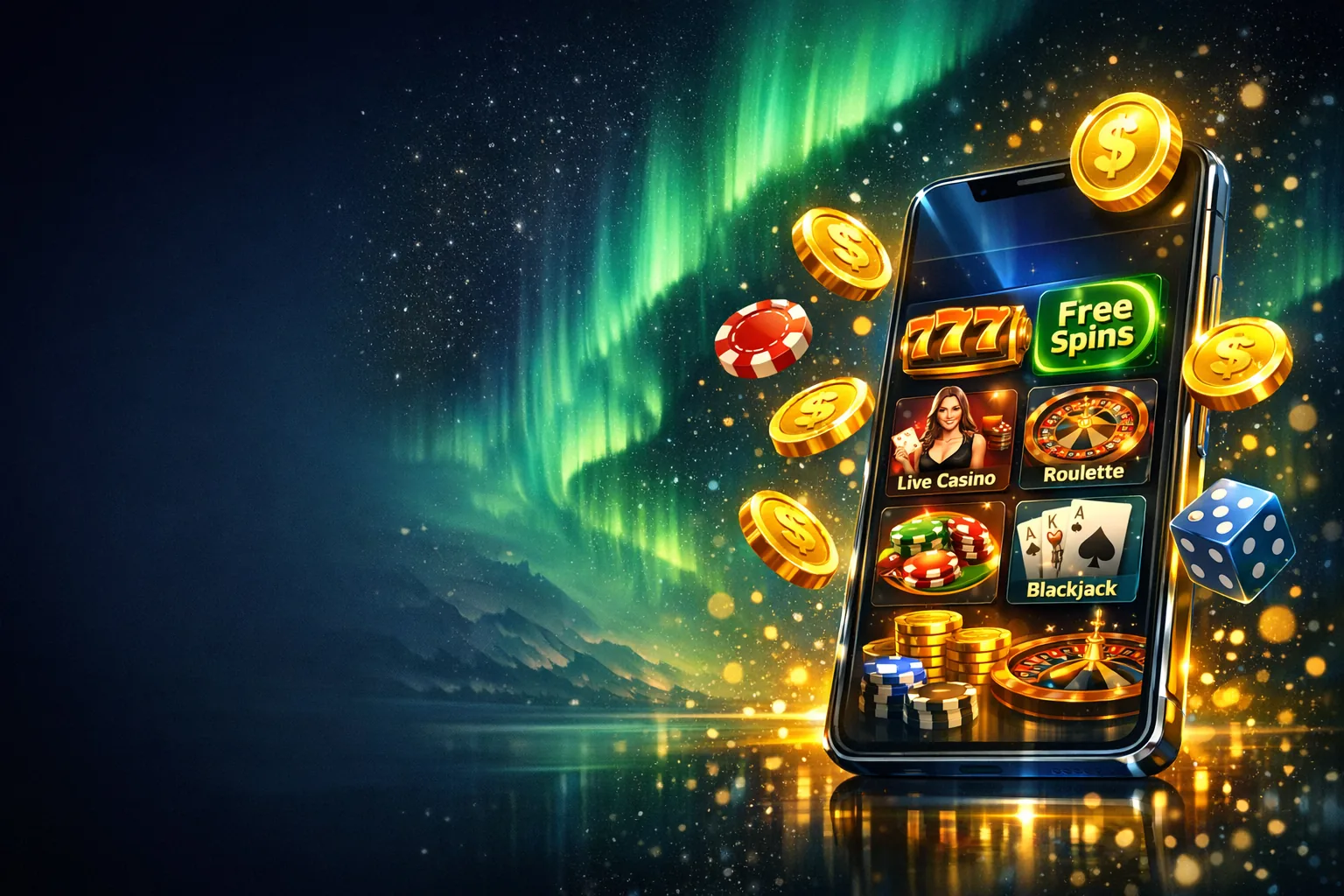 PlayBaze casino-app på mobil med gullmynter